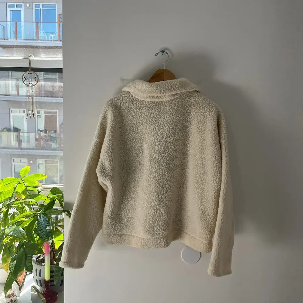 J. Crew White Sherpa Half Zip Sweatshirt Size Large